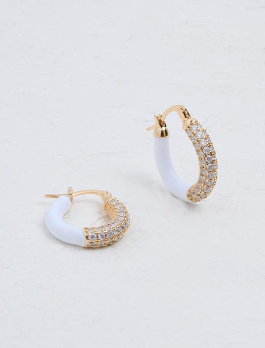 White Zircon Stone Clip Hoop Earrings