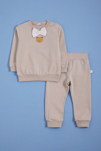 Baby Boy Set with Cream Bow Tie and Teddy Bear Detail 16138