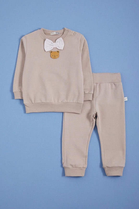 Baby Boy Set with Cream Bow Tie and Teddy Bear Detail 16138