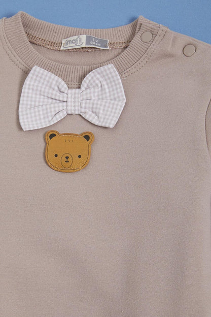 Baby Boy Set with Cream Bow Tie and Teddy Bear Detail 16138