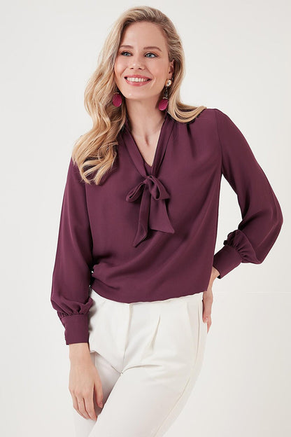 Tie Detailed V-Neck Chiffon Shirt 611BZ0047