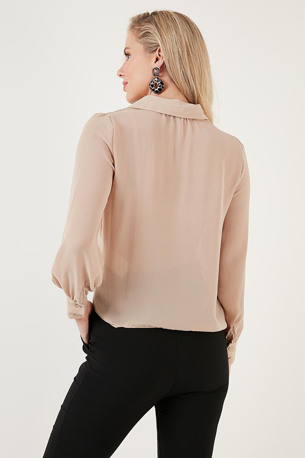 Tie Detailed V-Neck Chiffon Shirt 611BZ0047