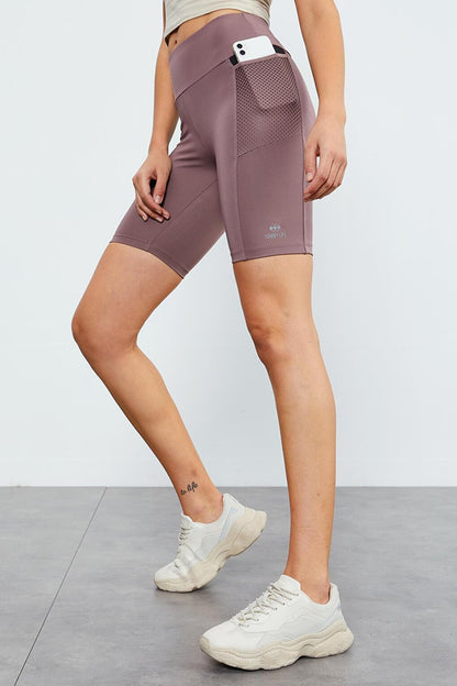 Dusty Rose Mesh Pocket High Waist Women's Biker Tights - 91010