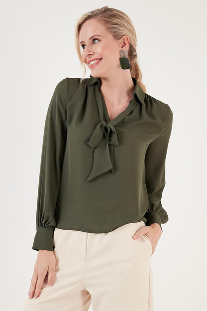 Tie Detailed V-Neck Chiffon Shirt 611BZ0047