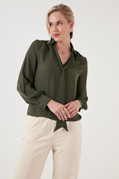 Tie Detailed V-Neck Chiffon Shirt 611BZ0047