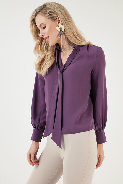 Tie Detailed V-Neck Chiffon Shirt 611BZ0047