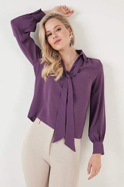 Tie Detailed V-Neck Chiffon Shirt 611BZ0047