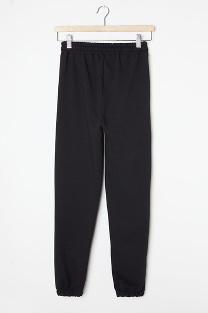 Black Basic Girls' Sweatpants with Elastic Waist and Hem 16248