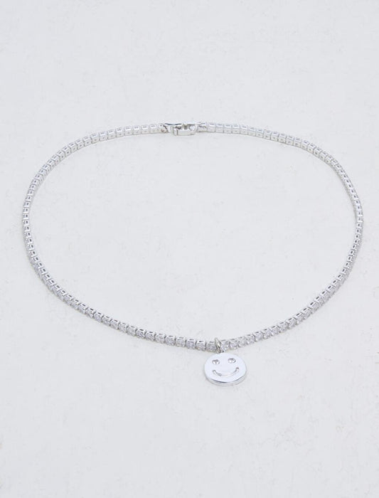 Shiny Necklace with Silver Smiling Face Figure