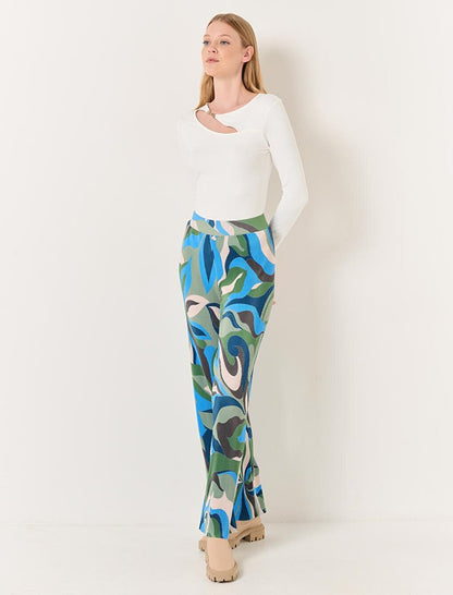 Mixed High Waist Wide Leg Abstract Patterned Trousers