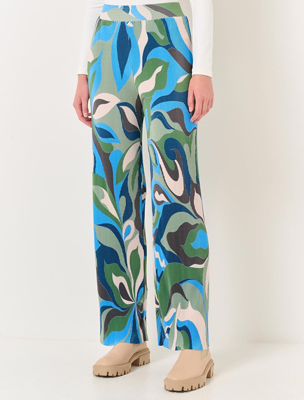 Mixed High Waist Wide Leg Abstract Patterned Trousers