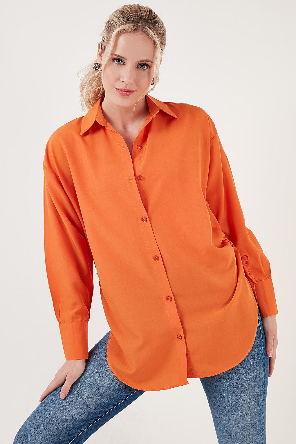 Gathering Detailed Cotton Comfortable Cut Shirt 6234779