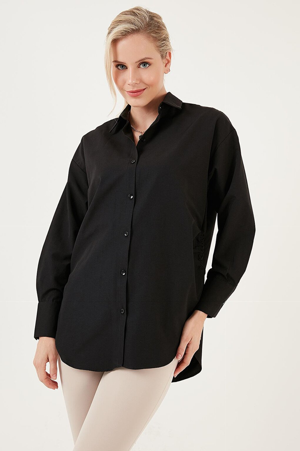 Gathering Detailed Cotton Comfortable Cut Shirt 6234779