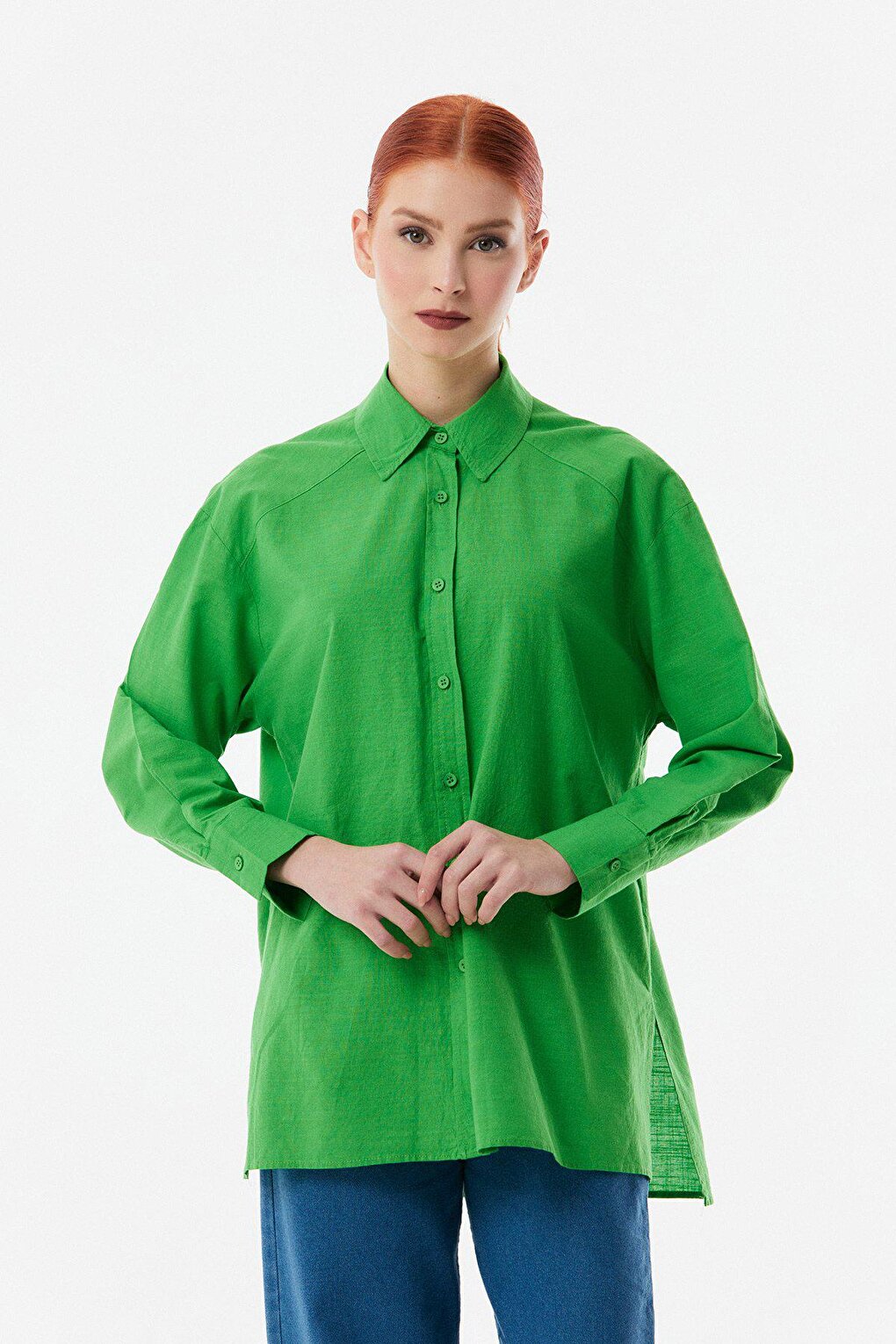 Long Back Pleated Long Sleeve Shirt