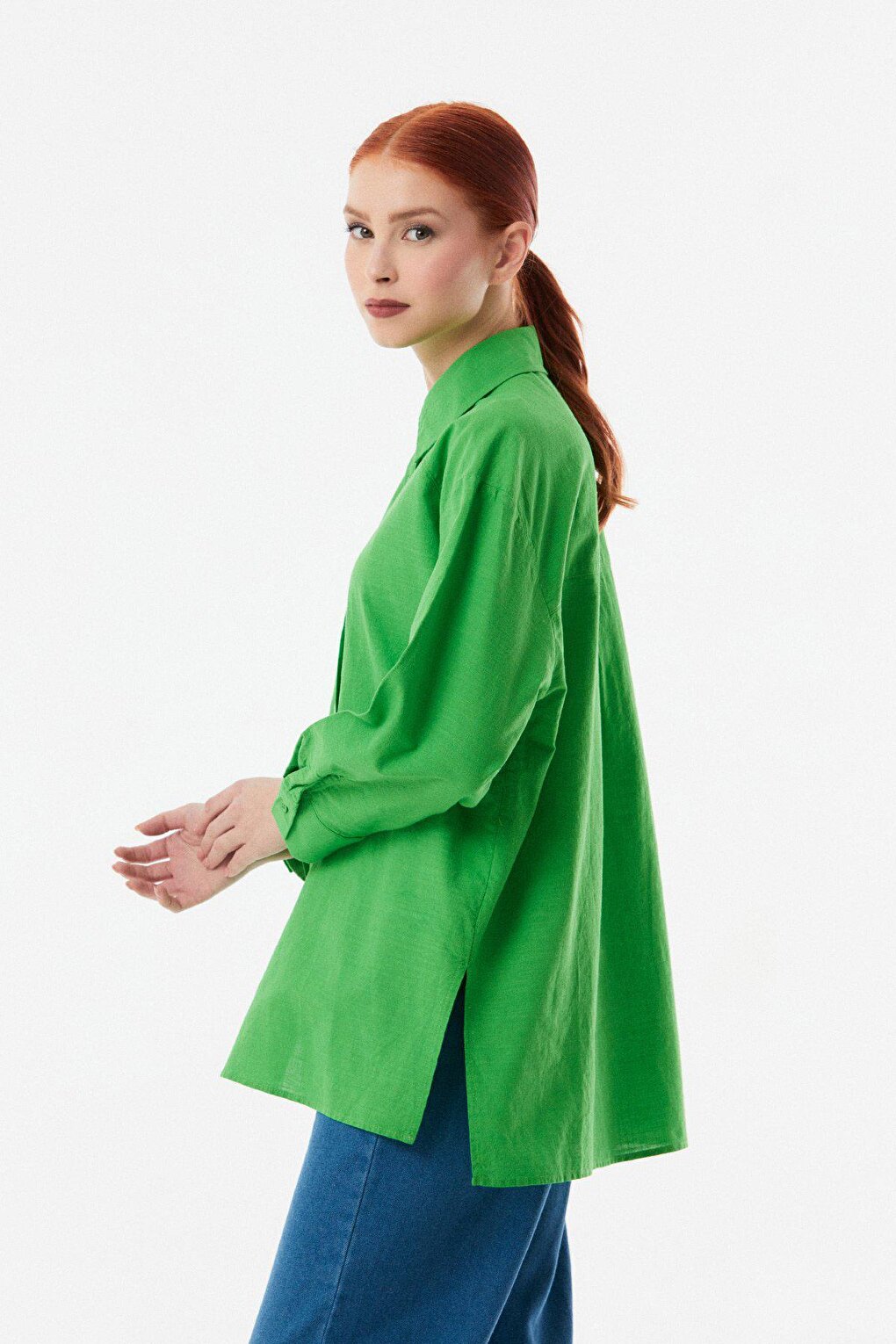 Long Back Pleated Long Sleeve Shirt