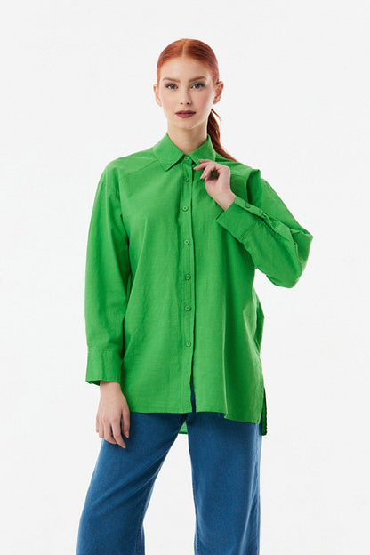 Long Back Pleated Long Sleeve Shirt