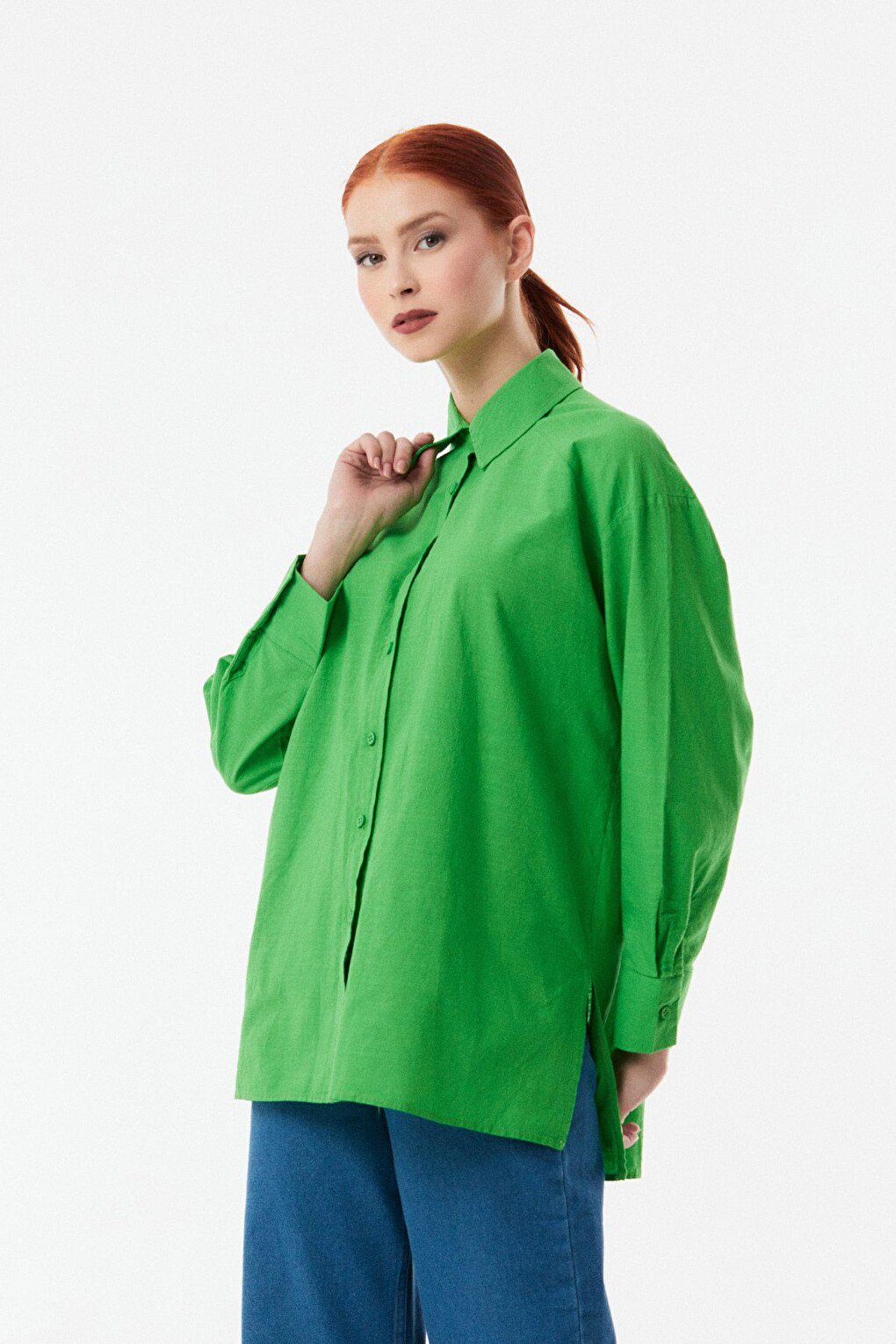 Long Back Pleated Long Sleeve Shirt