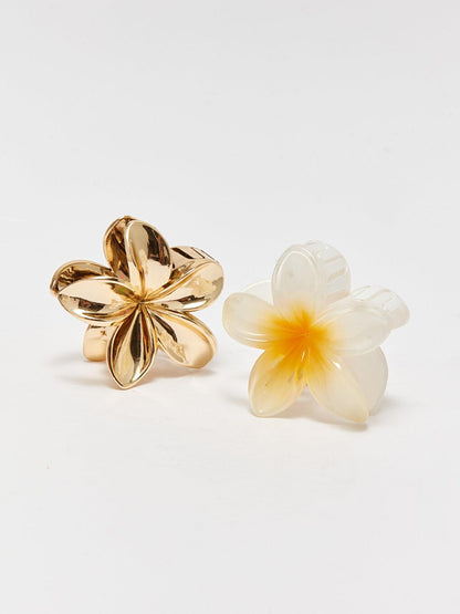 KOOR Flower Figured 2 Lotus Buckle White &amp; Gold