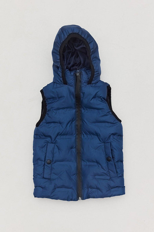 Unisex Children's Puffer Vest with Snap Pocket Hooded