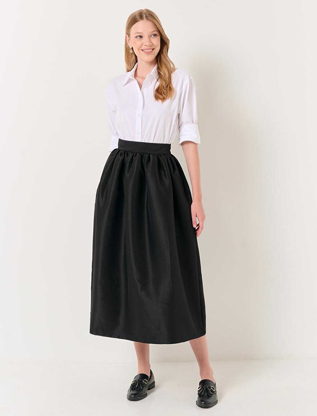 Black Normal Waist Stylish Midi Flared Skirt