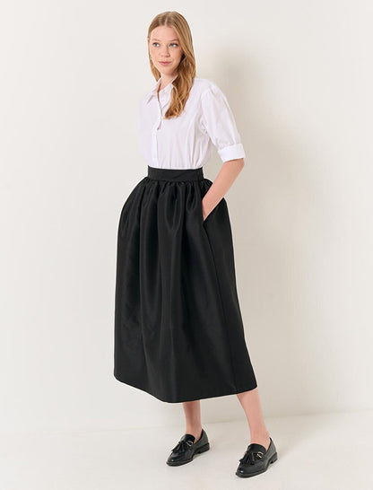 Black Normal Waist Stylish Midi Flared Skirt