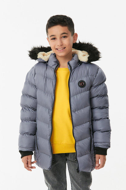 Boy's Puffer Coat with Fur Hood