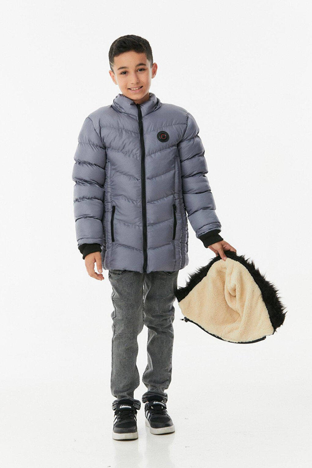 Boy's Puffer Coat with Fur Hood