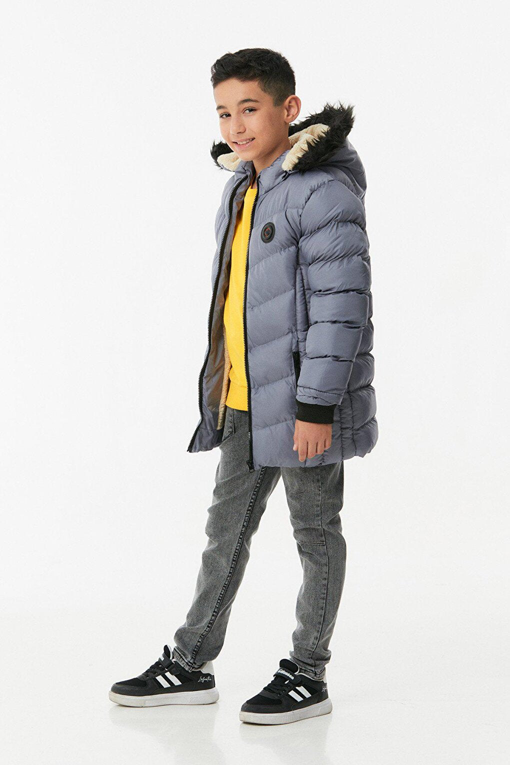 Boy's Puffer Coat with Fur Hood