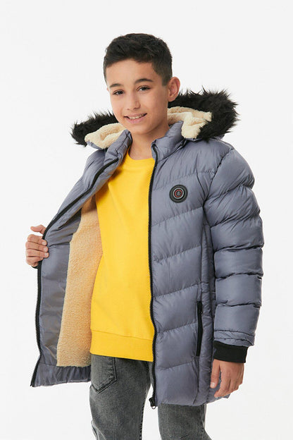 Boy's Puffer Coat with Fur Hood