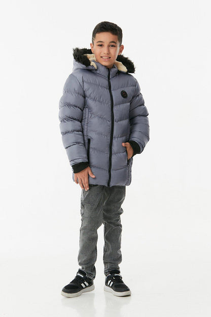 Boy's Puffer Coat with Fur Hood