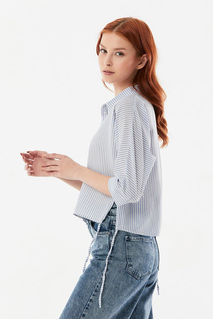 Striped Side Tie Short Shirt