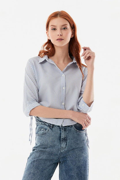 Striped Side Tie Short Shirt