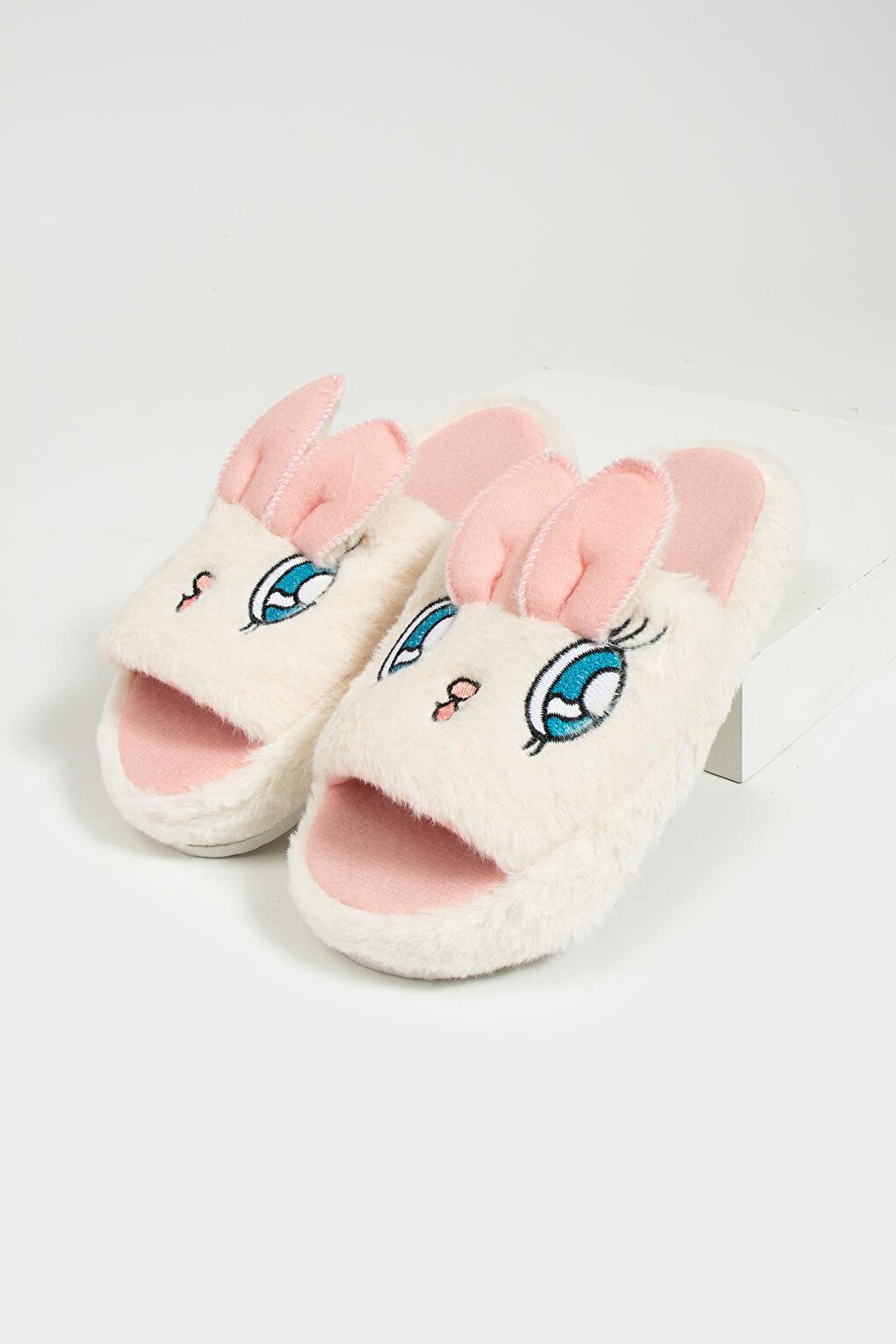 Cute Rabbit Open Front Fur Inside Thermal Sole Women's House Slippers P01-19-23Open