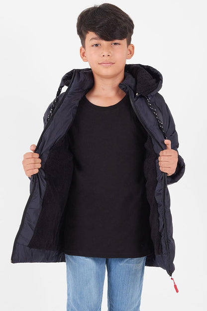 Boy's Coat Plain Printed Hooded Puffer Coat 14540