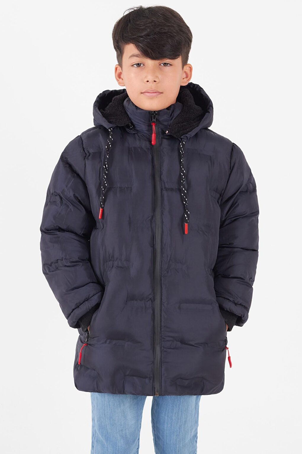 Boy's Coat Plain Printed Hooded Puffer Coat 14540