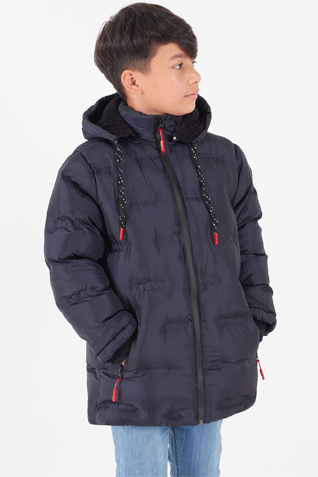 Boy's Coat Plain Printed Hooded Puffer Coat 14540