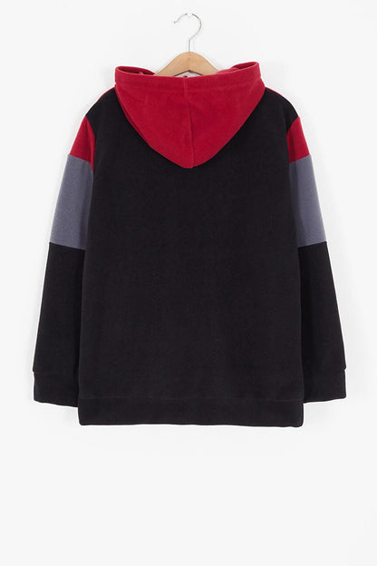 Red Color Block Fleece Hooded Unisex Kids Sweatshirt 16905