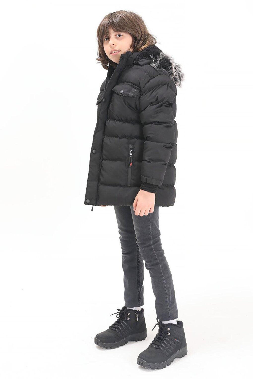 Boy's Puffer Jacket with Pocket Cover Black 15484