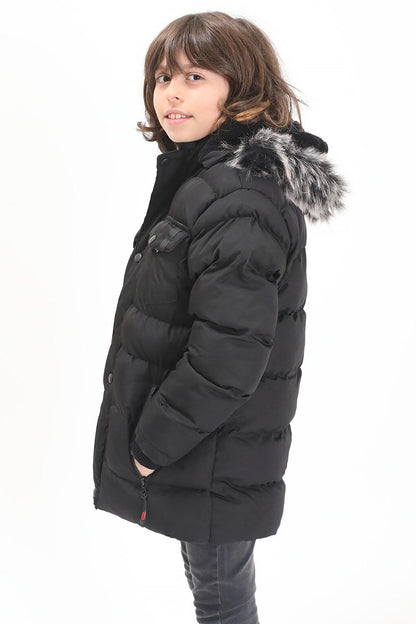 Boy's Puffer Jacket with Pocket Cover Black 15484