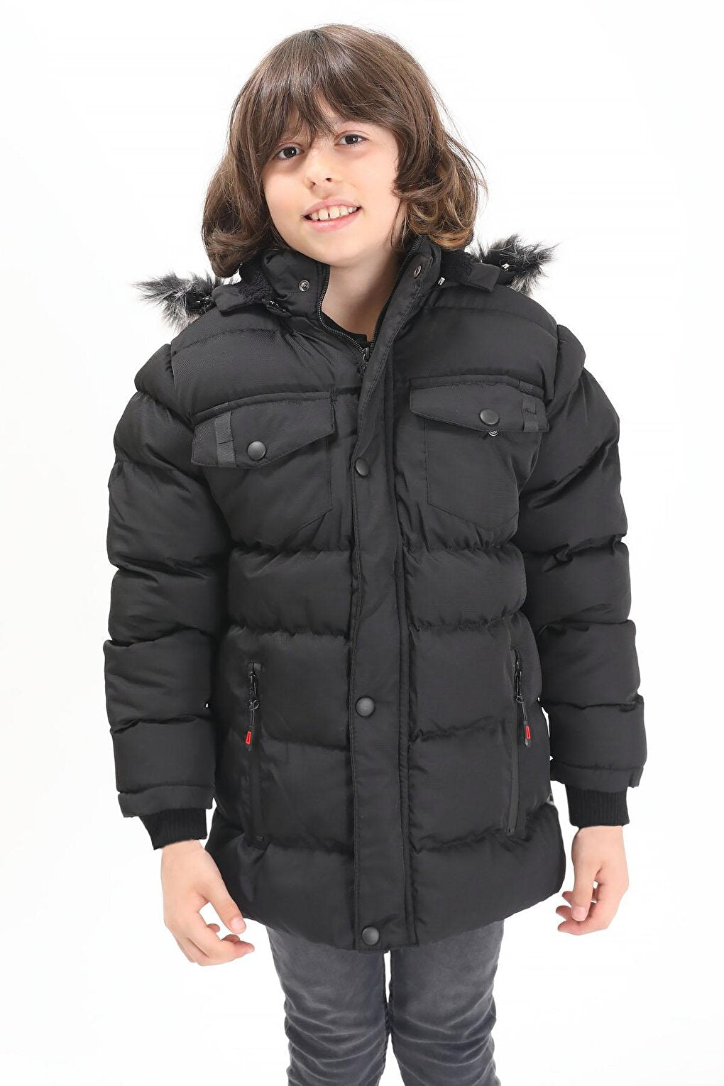 Boy's Puffer Jacket with Pocket Cover Black 15484