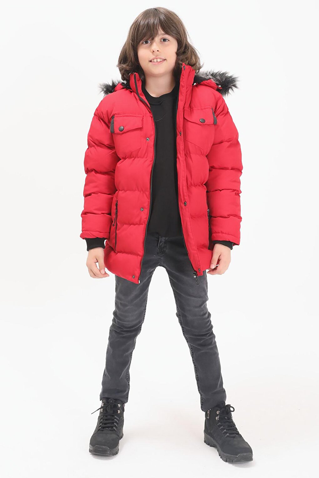 Boy's Puffer Jacket with Pocket Cover Red 15487