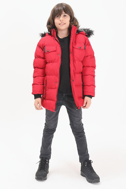 Boy's Puffer Jacket with Pocket Cover Red 15487