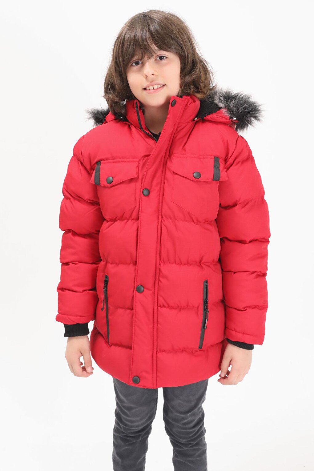 Boy's Puffer Jacket with Pocket Cover Red 15487