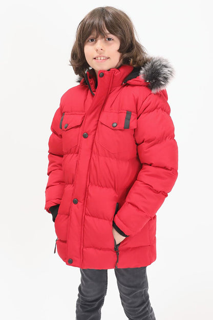 Boy's Puffer Jacket with Pocket Cover Red 15487