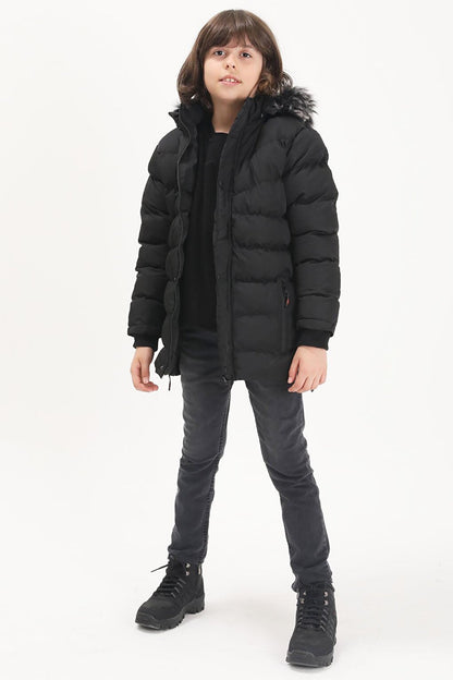 Boys' Inflatable Coat with Logo Black 15488