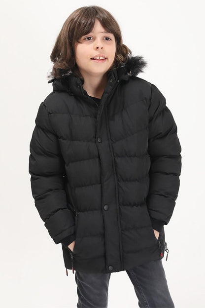 Boys' Inflatable Coat with Logo Black 15488