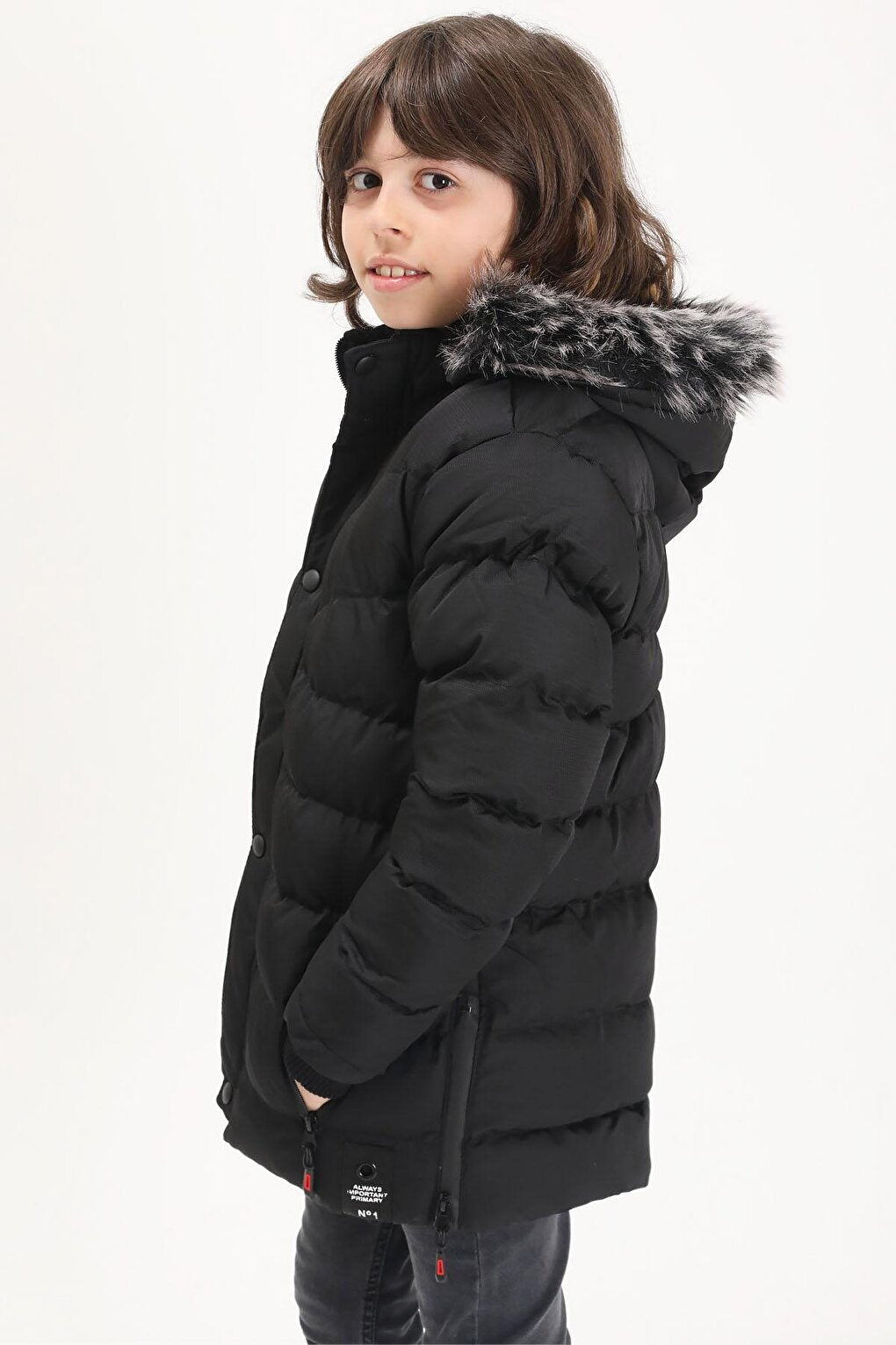 Boys' Inflatable Coat with Logo Black 15488