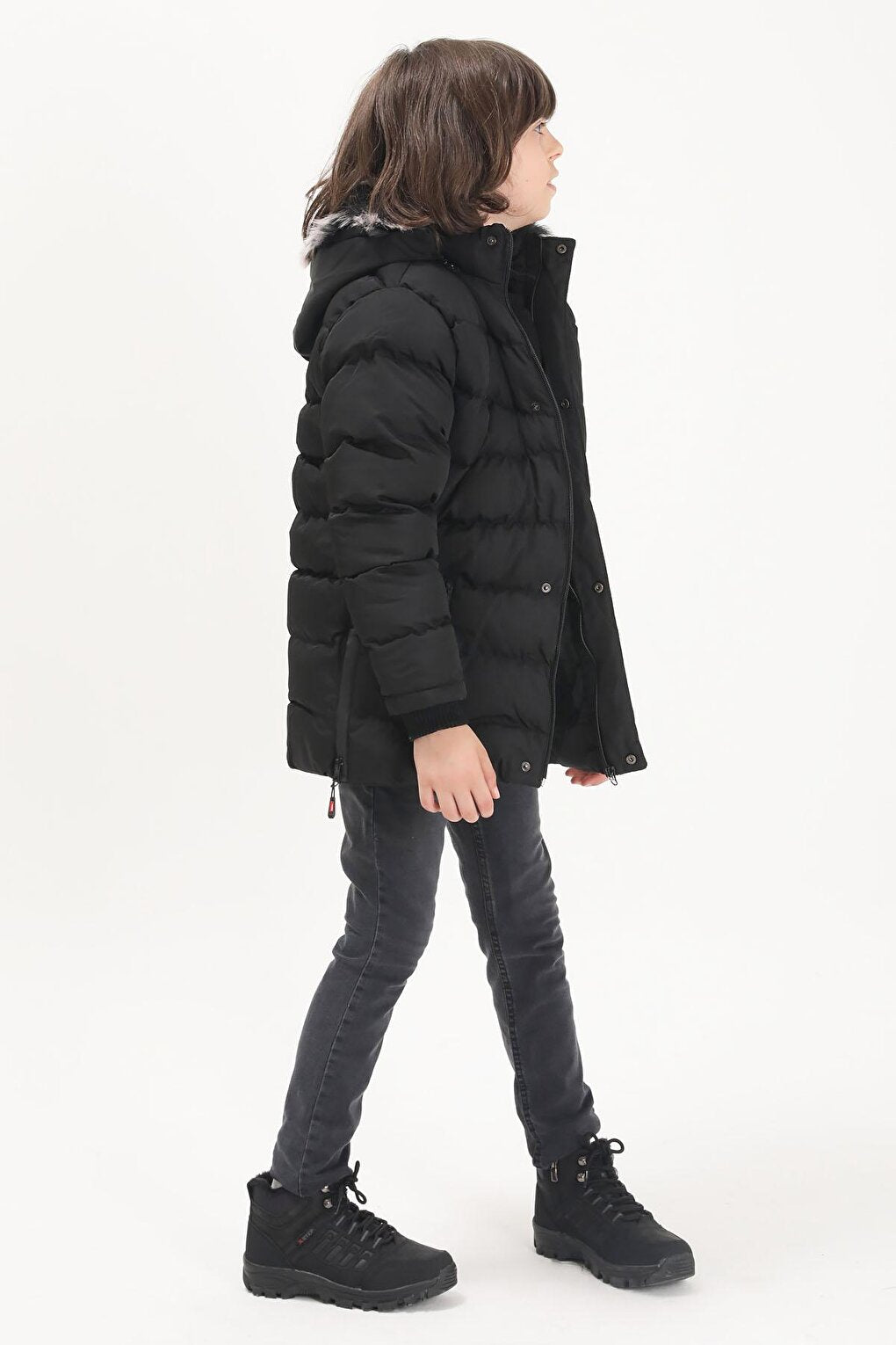 Boys' Inflatable Coat with Logo Black 15488