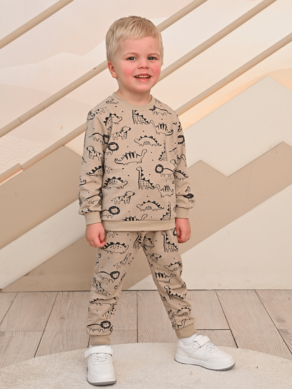 Crew Neck Printed Baby Boy Sweatshirt and Tracksuit Bottom, Pack of 2