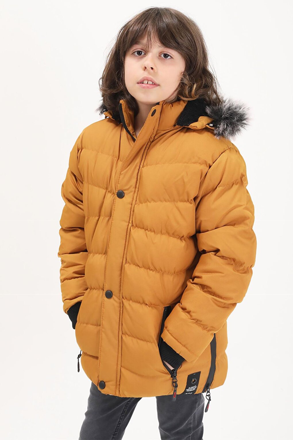 Boys' Inflatable Coat Mustard with Logo 15489